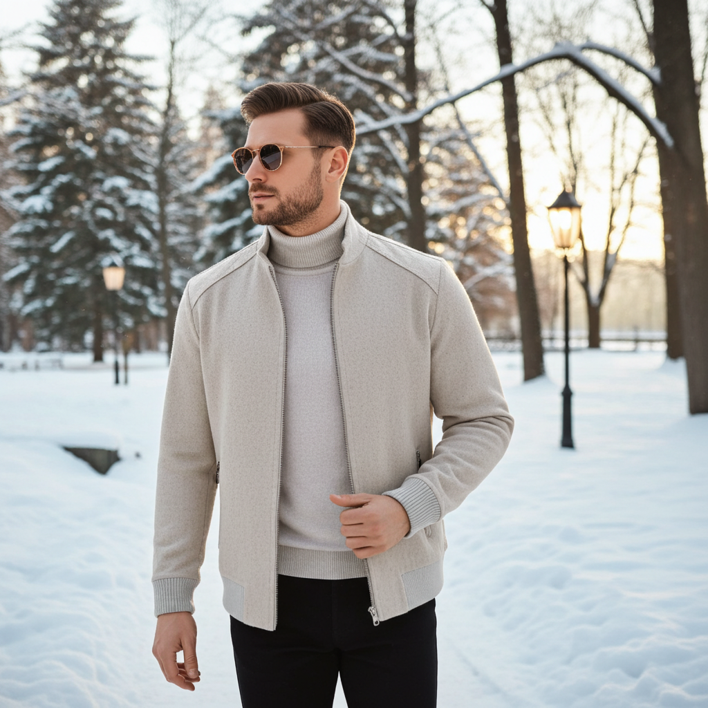 Alpaca–Cashmere Jacket with Himalayan Crocodile Leather Details