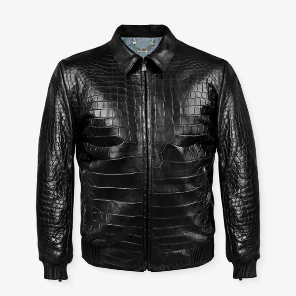 Reggenza Men's Ostrich Leather Zip Up Jacket