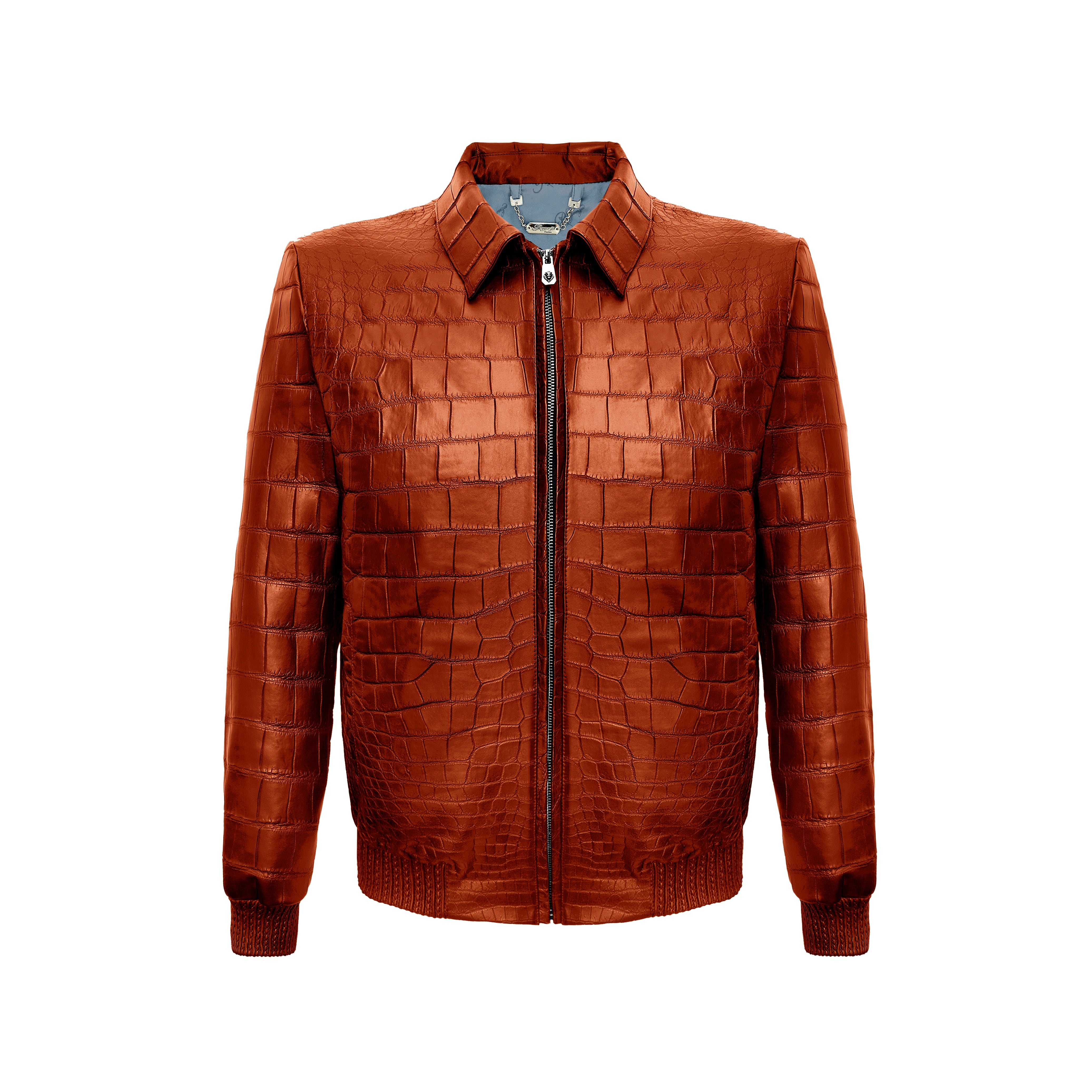 Reggenza Men's Crocodile Leather Harrington Jacket With Silk Reggenza Men's Crocodile Leather Harrington Jacket With Silk