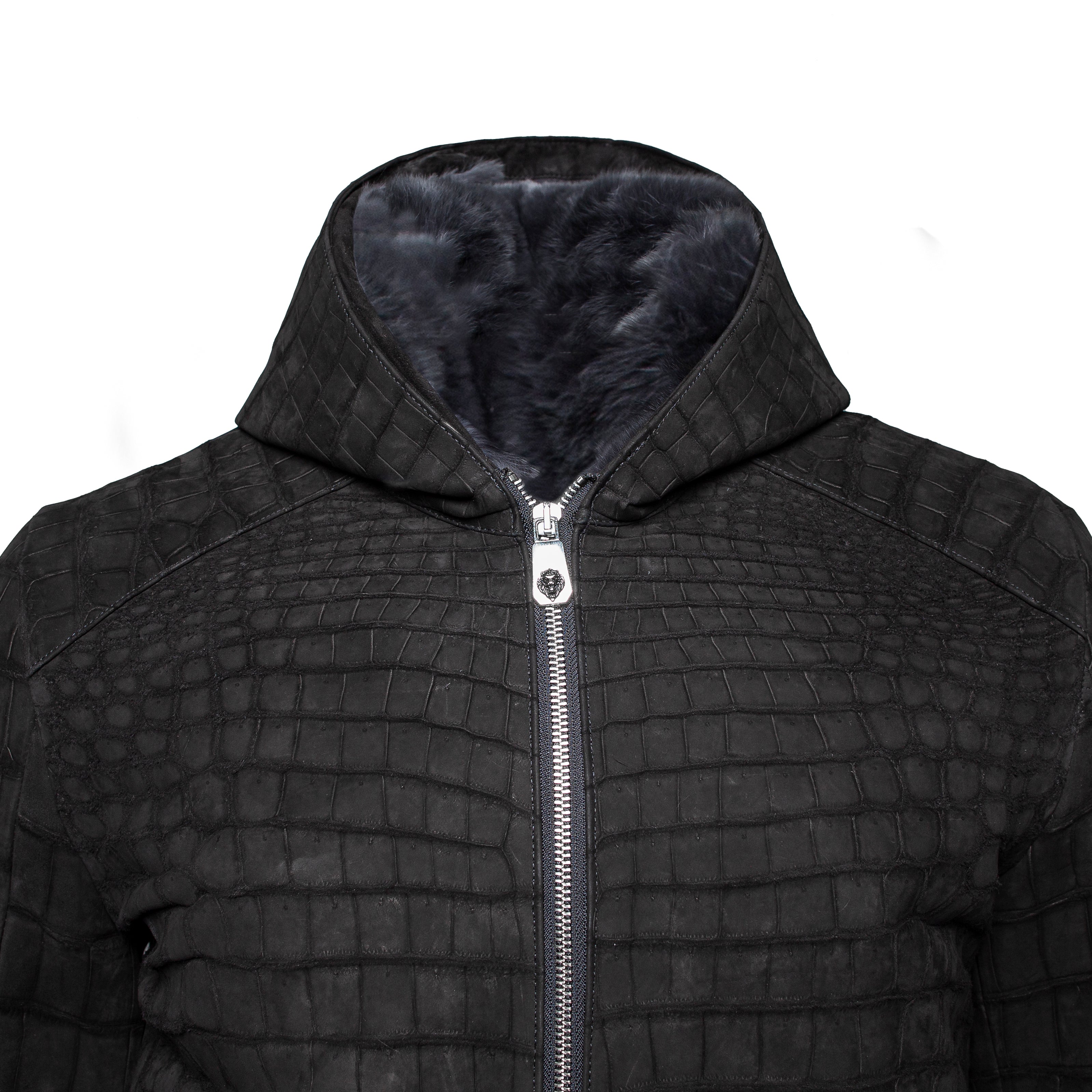 Nubuck Crocodile Leather Jacket with Natural Fur Lining – Reggenza
