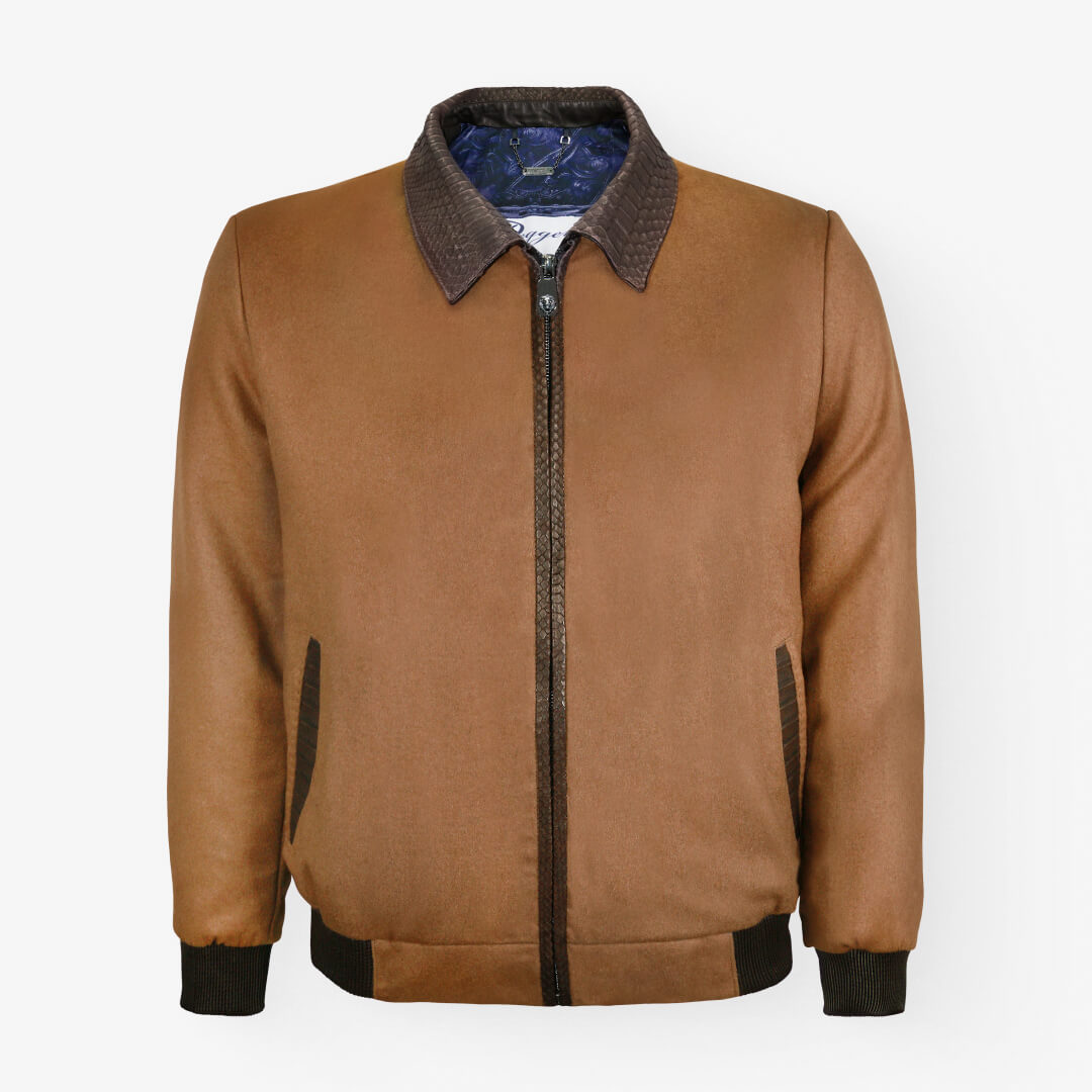 Men's 100% Authentic Cashmere & Python Leather Flight Jacket With Mink Fur by Reggenza