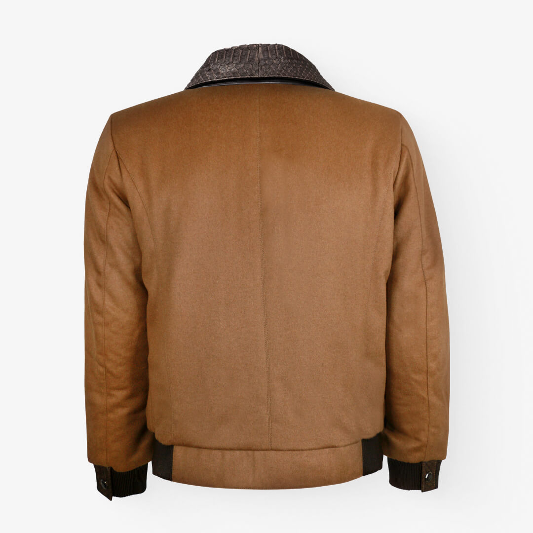 Men's 100% Authentic Cashmere & Python Leather Flight Jacket With Mink Fur by Reggenza