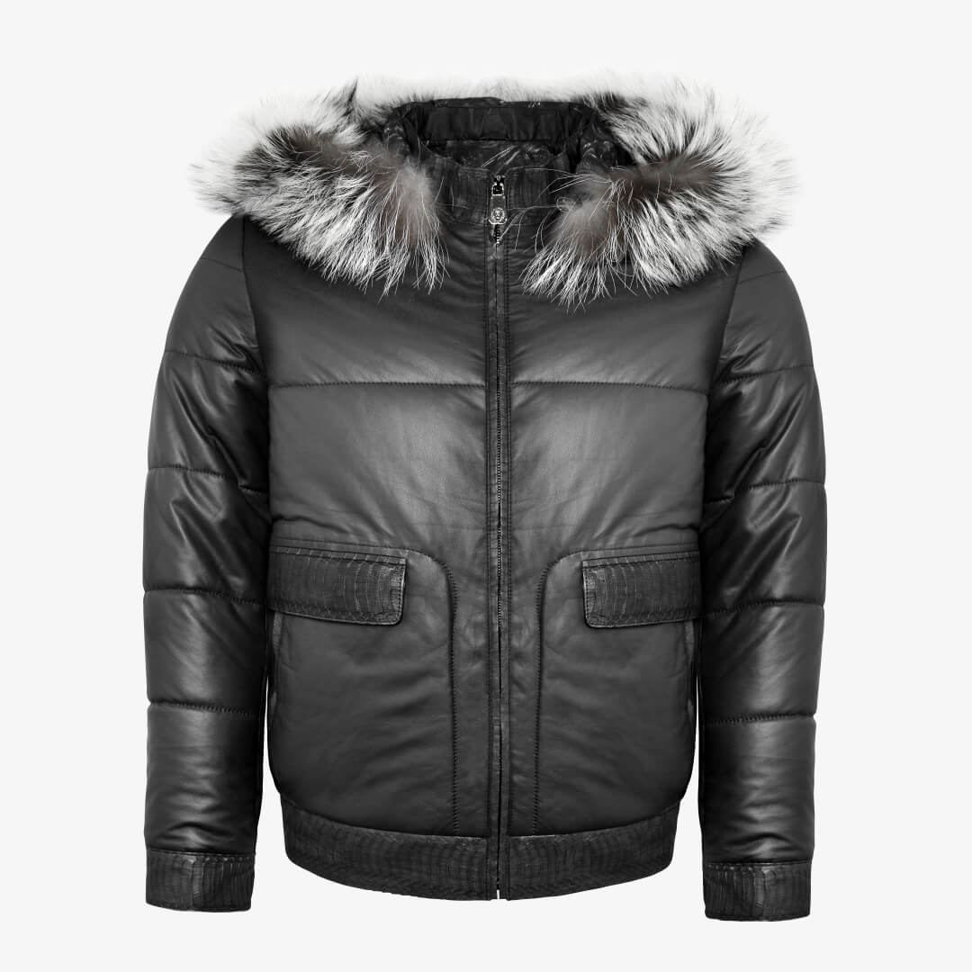 Men's 100% Authentic Cobra Leather & Napa Leather Puffer Coat by Reggenza