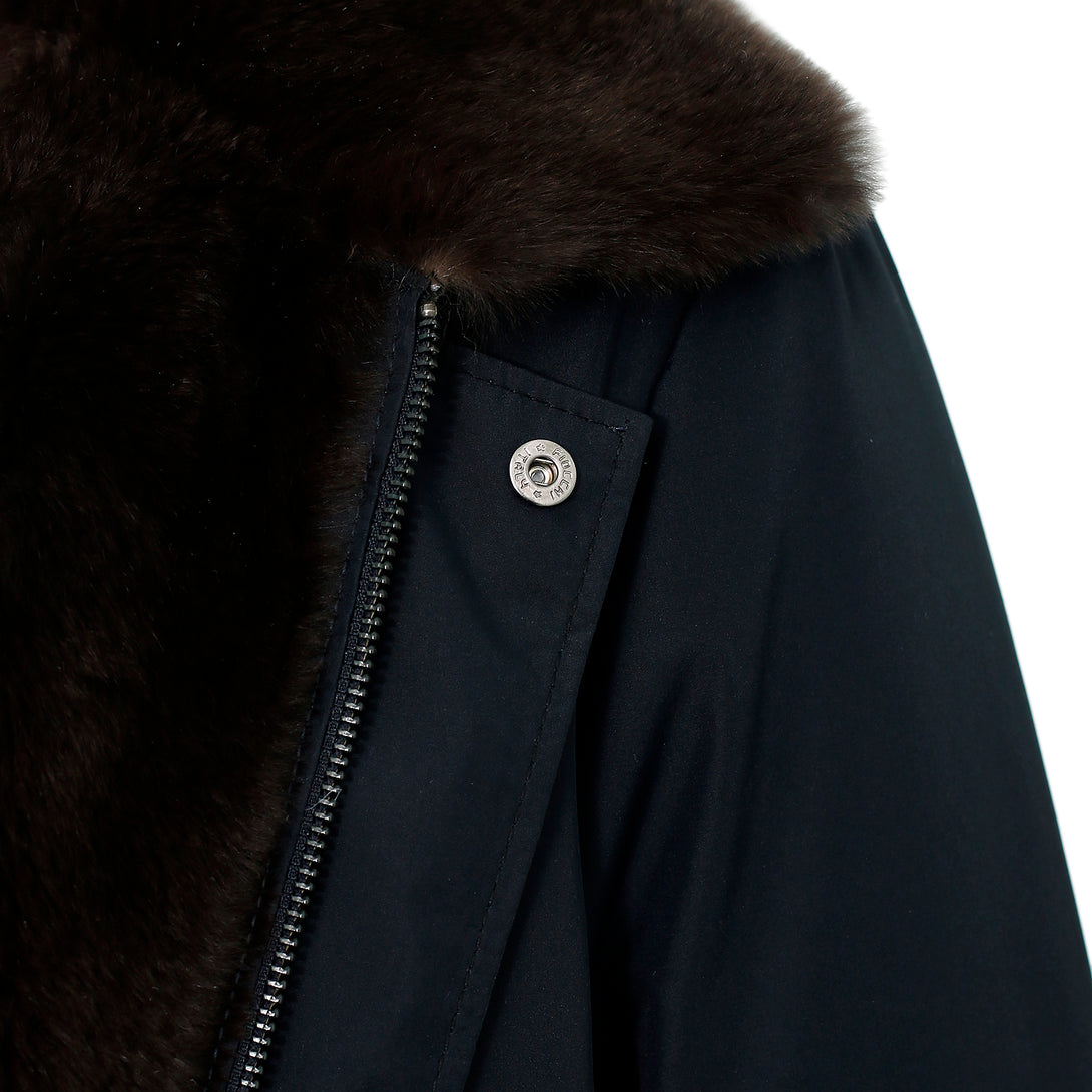 Men's 100% Authentic Fabric Flight Jacket with Rex Fur by Reggenza