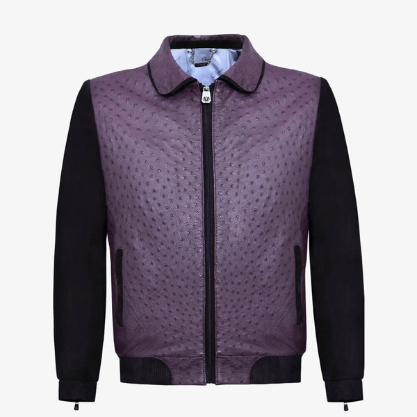 Men's 100% Authentic Suede & Ostrich Leather Harrington Jacket by Reggenza