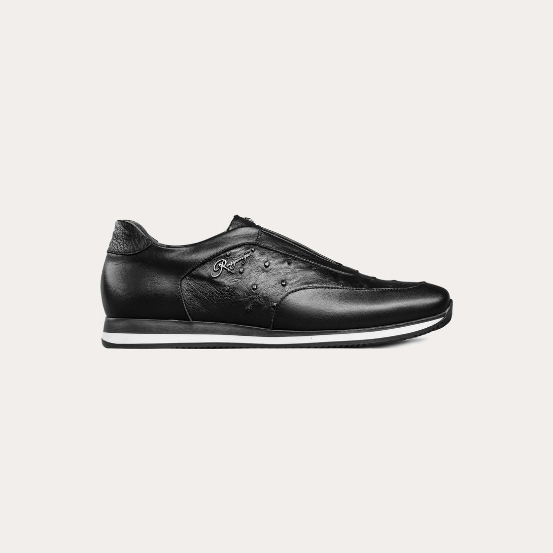 Men's 100% Authentic Ostrich Leather Laceless Runner Sneakers by Reggenza