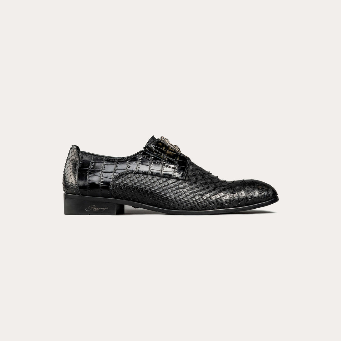Men's 100% Authentic Python Leather & Premium Leather Derby Shoes with Zipper by Reggenza