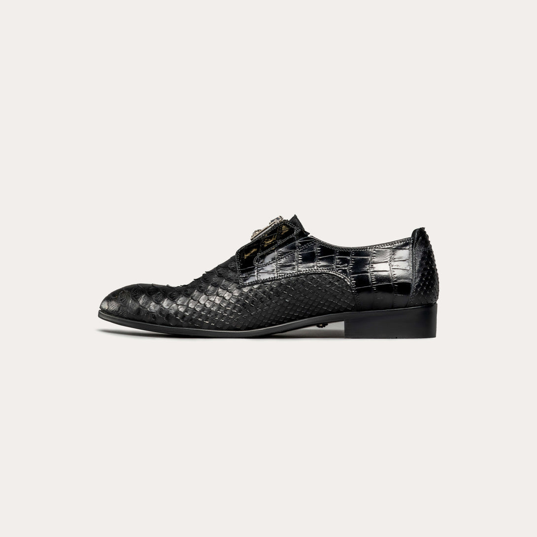Men's 100% Authentic Python Leather & Premium Leather Derby Shoes with Zipper by Reggenza