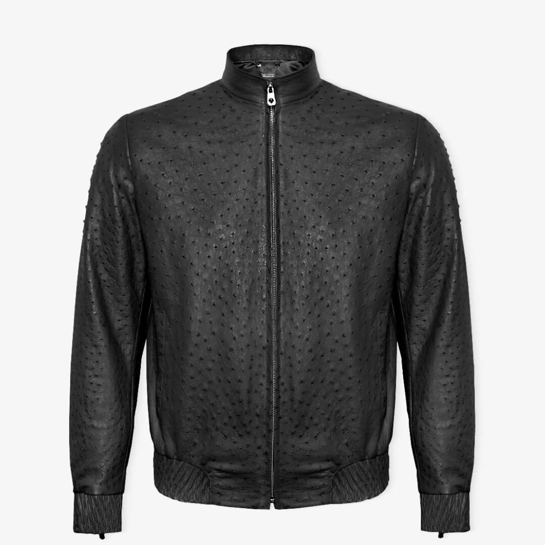 Ostrich Leather Zip Up Jacket