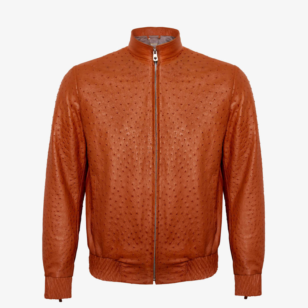 Men's 100% Authentic Ostrich Leather Zip Up Jacket by Reggenza