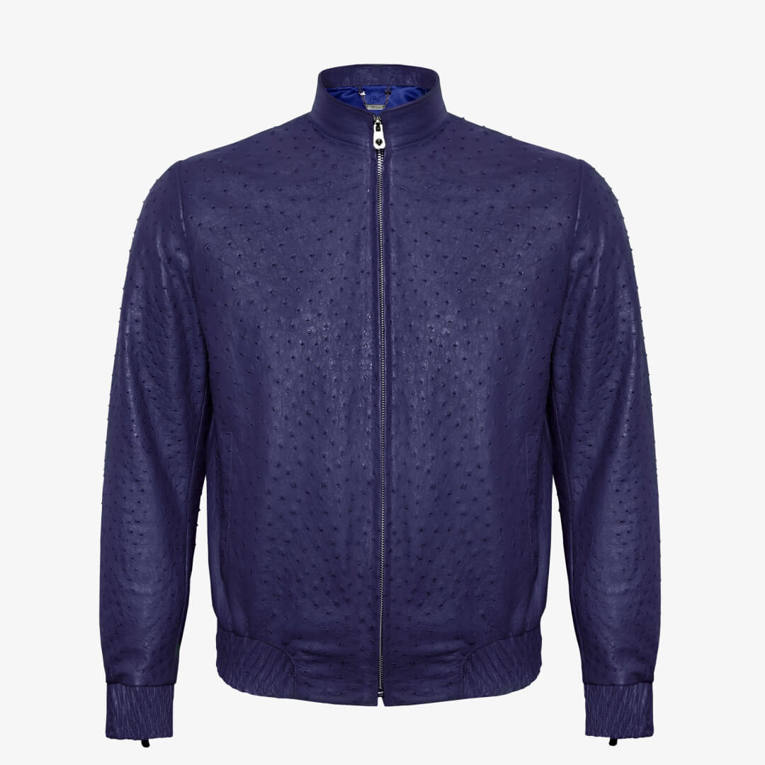 Men's 100% Authentic Ostrich Leather Zip Up Jacket by Reggenza