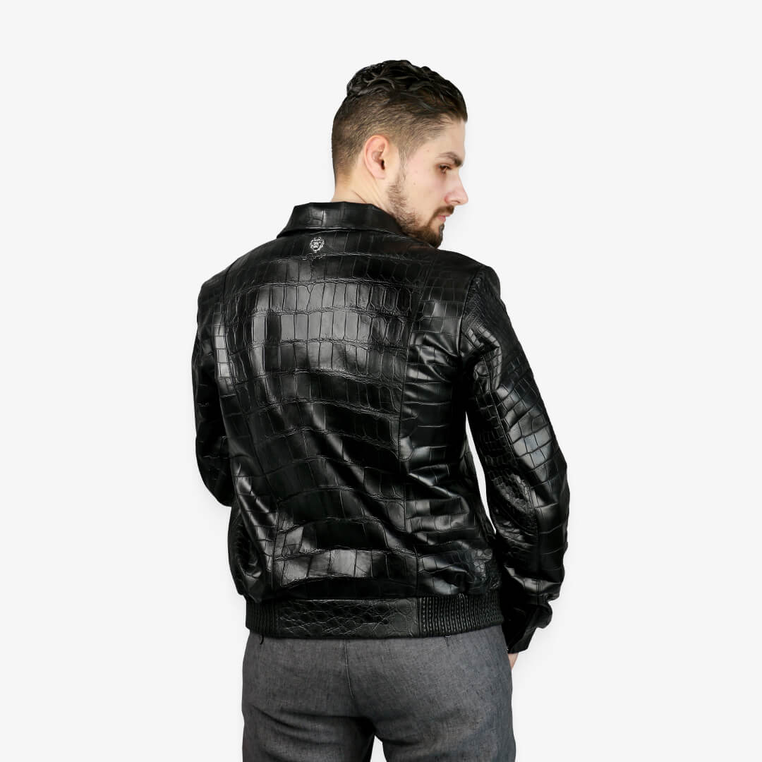 Men's 100% Authentic Crocodile Leather Harrington Jacket With Silk Lining by Reggenza