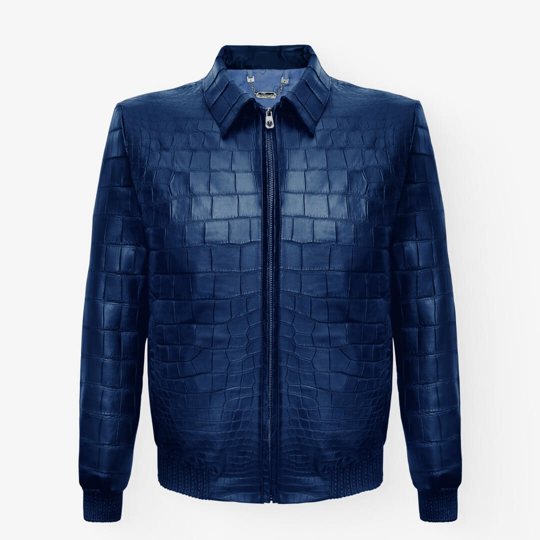 Men's 100% Authentic Crocodile Leather Harrington Jacket With Silk Lining by Reggenza