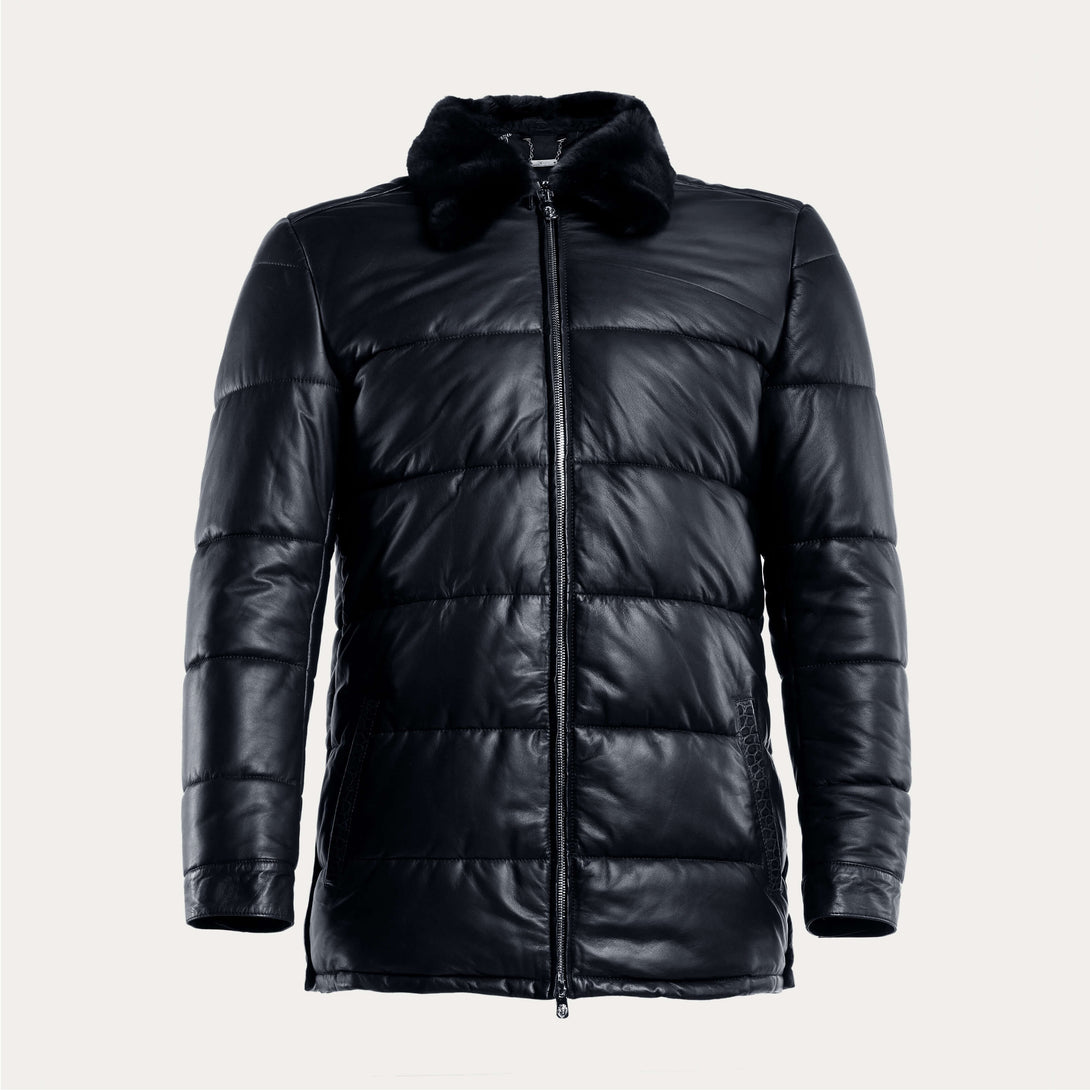 Men's 100% Authentic Crocodile Leather & Napa Leather Puffer Coat by Reggenza