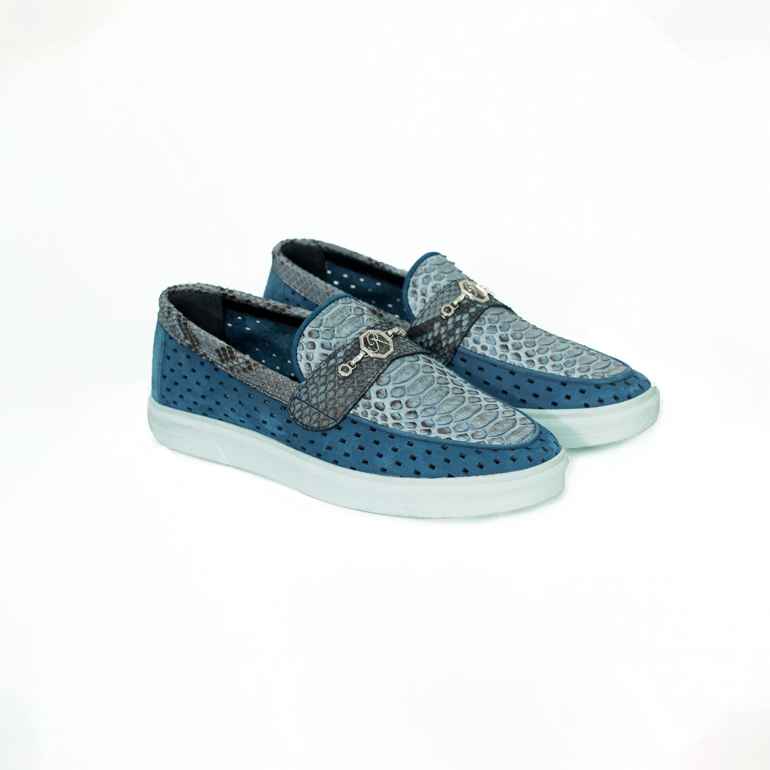 Men's 100% Authentic Suede & Python Leather Penny Loafers by Reggenza