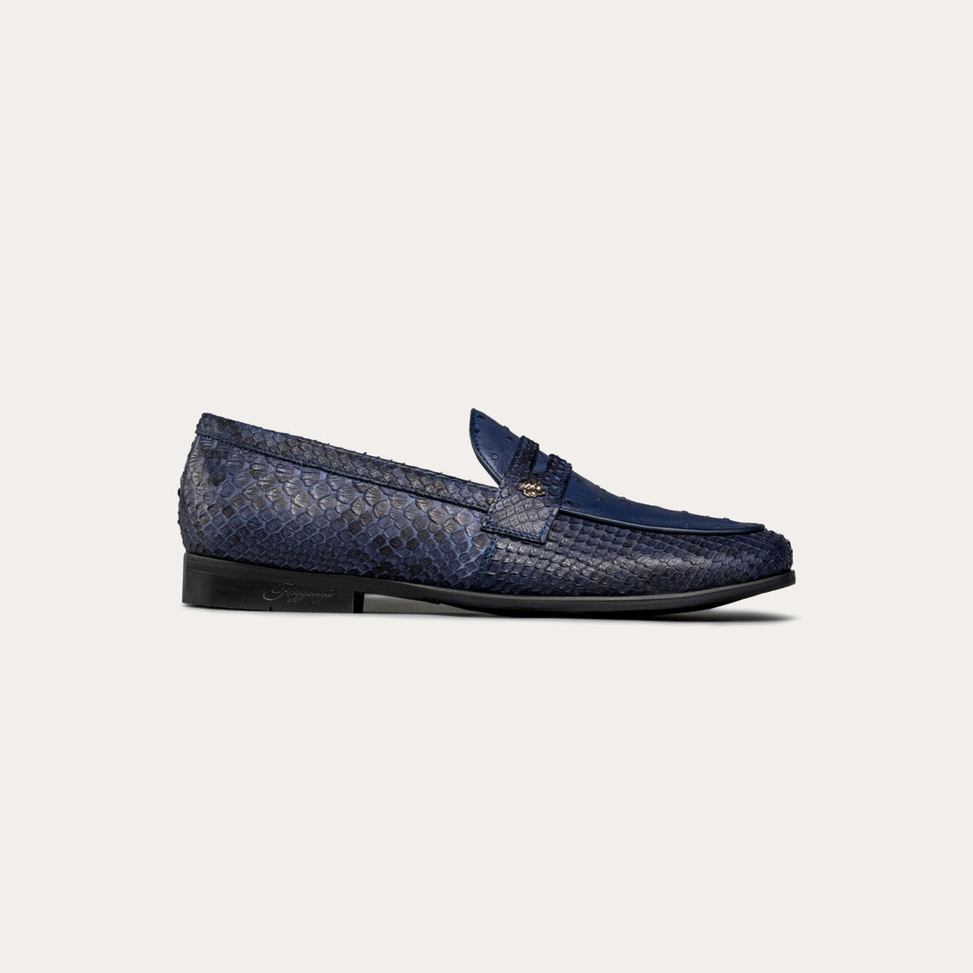 Men's 100% Authentic Python Leather & Ostrich Leather Penny Loafers by Reggenza