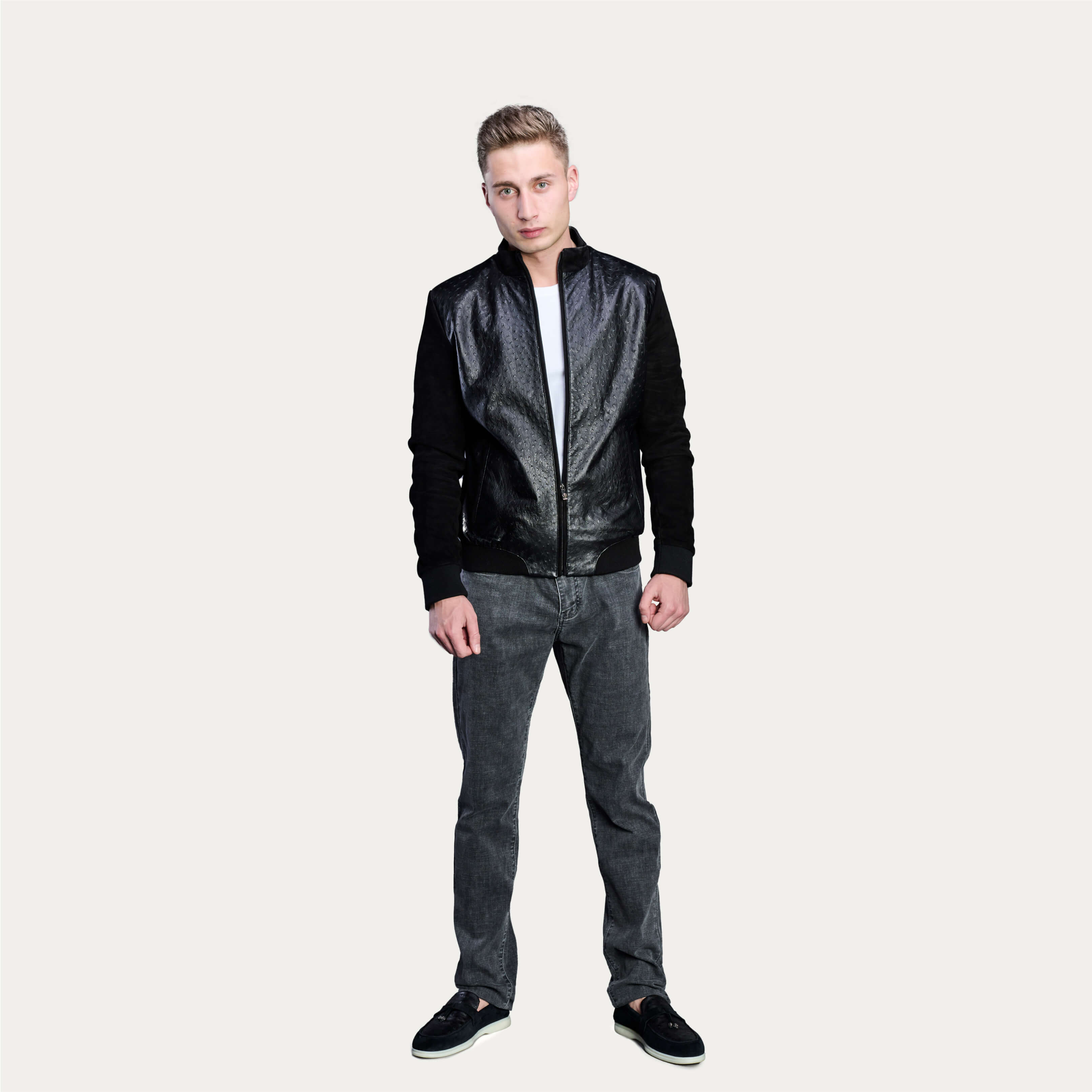 Ostrich Embossed Men Leather Jacket Men Black Ostrich Leather Embossed  Jacket | eBay